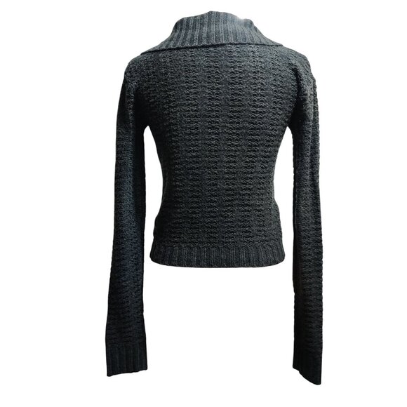 2B Loved M Grey Textured Knit Cropped Collared Button Up Sweater Y2K Layer Chic - Picture 2 of 7